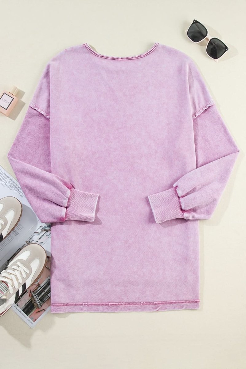Orchid Petal Mineral Wash Drop Shoulder Pullover Sweatshirt - Love Salve